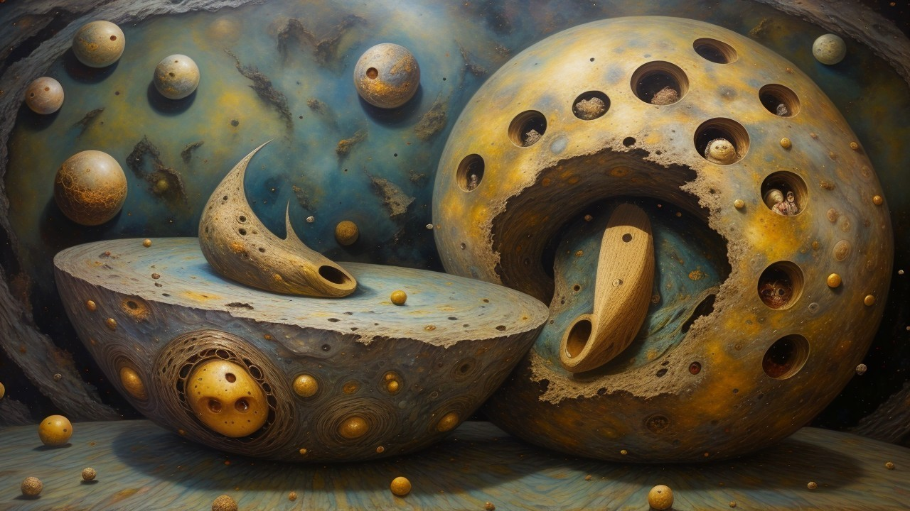 Surreal Cosmic Scene with Abstract Celestial Bodies