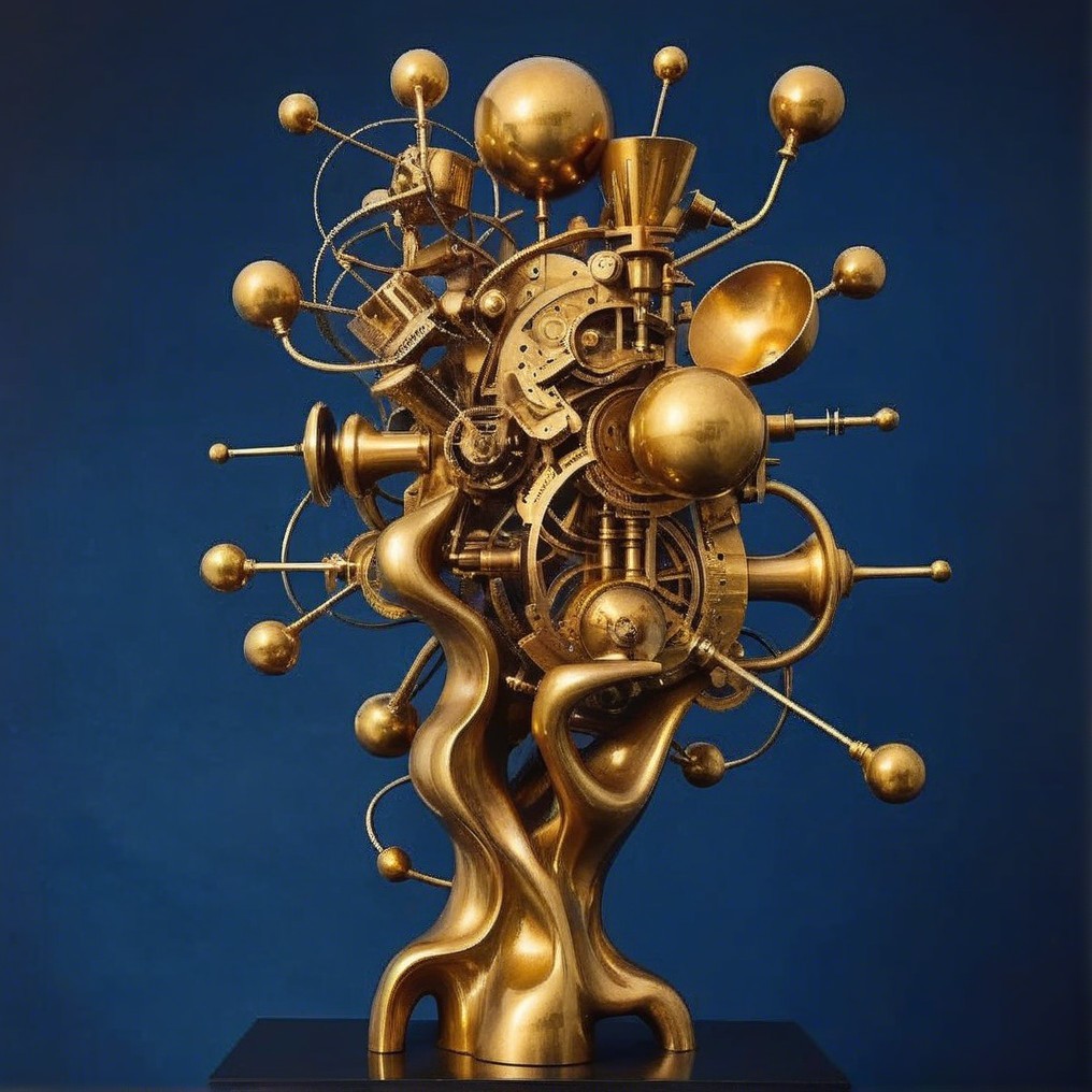 Intricate Golden Sculpture with Organic and Mechanical Forms