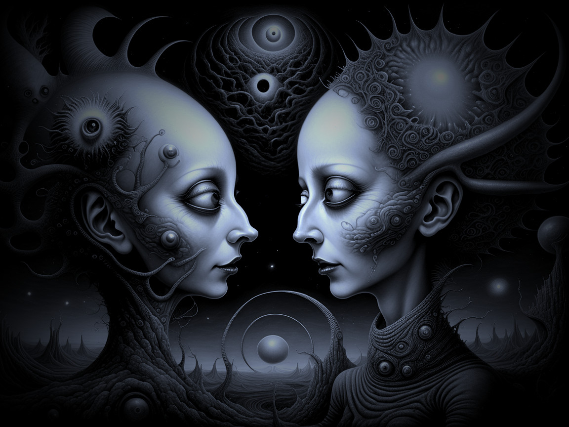 Ethereal Figures in a Surreal Cosmic Landscape