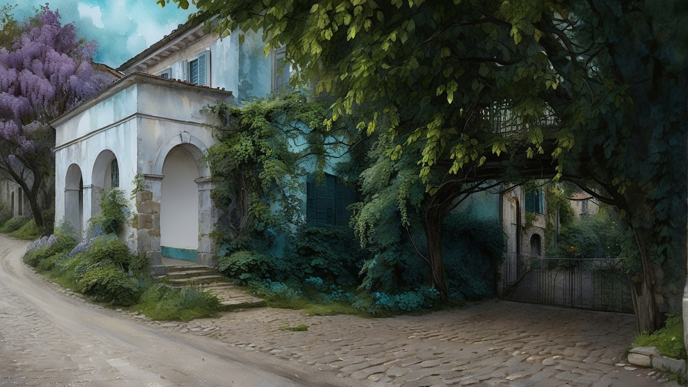 Charming Weathered Building Surrounded by Wisteria