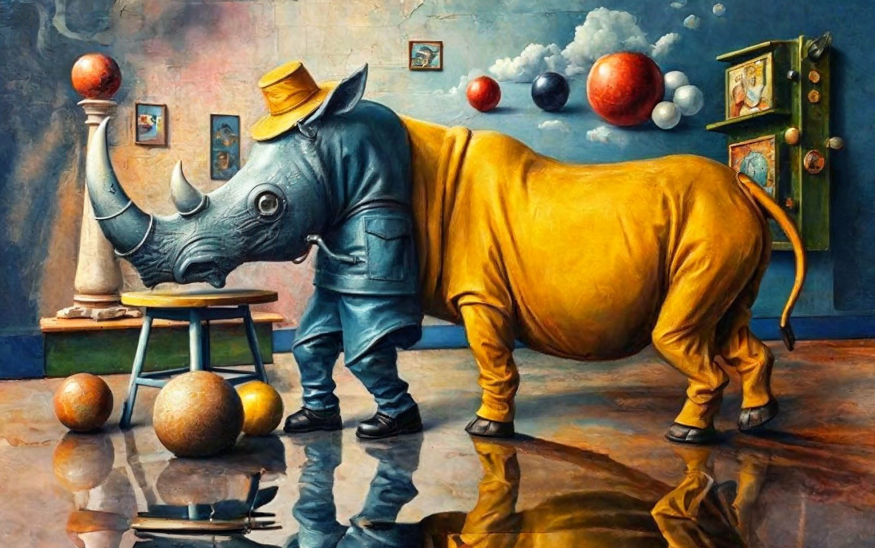 Whimsical Rhinoceros in Colorful Surreal Setting