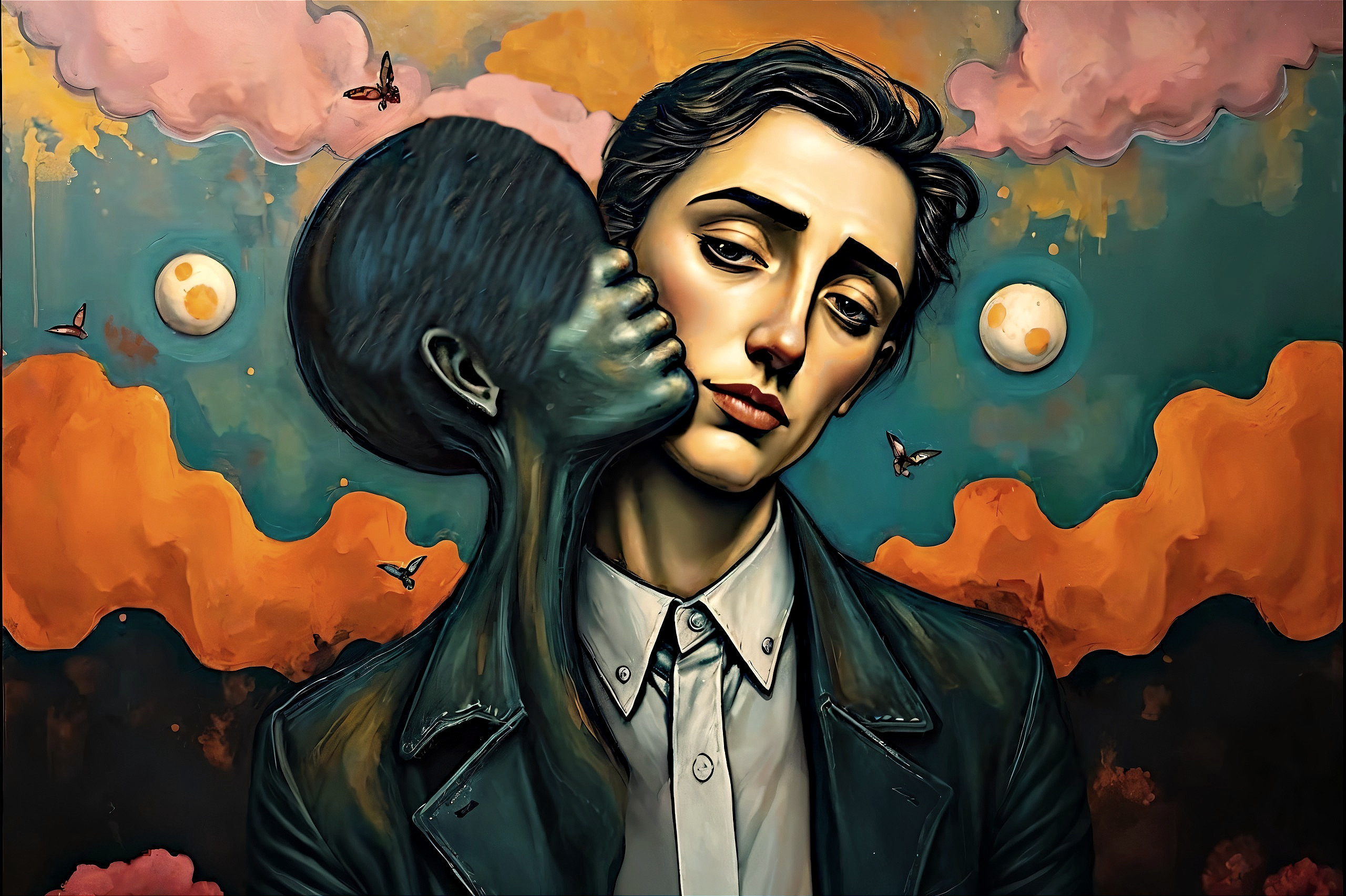 Detailed painting of an effeminate man with a kiss