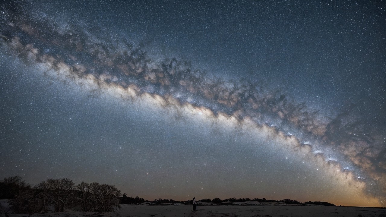 Milky Way Over Snowy Landscape at Night