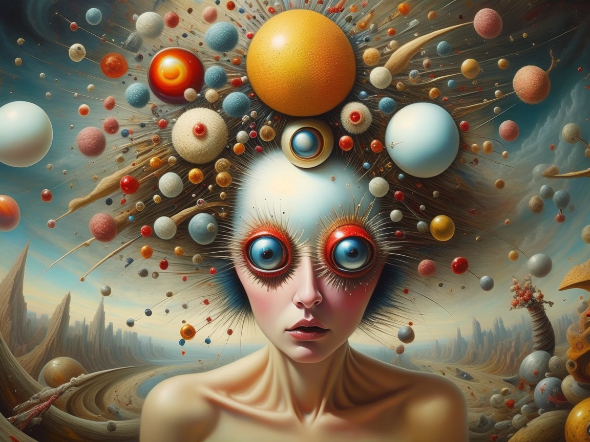 Surreal Portrait of a Woman with Celestial Elements