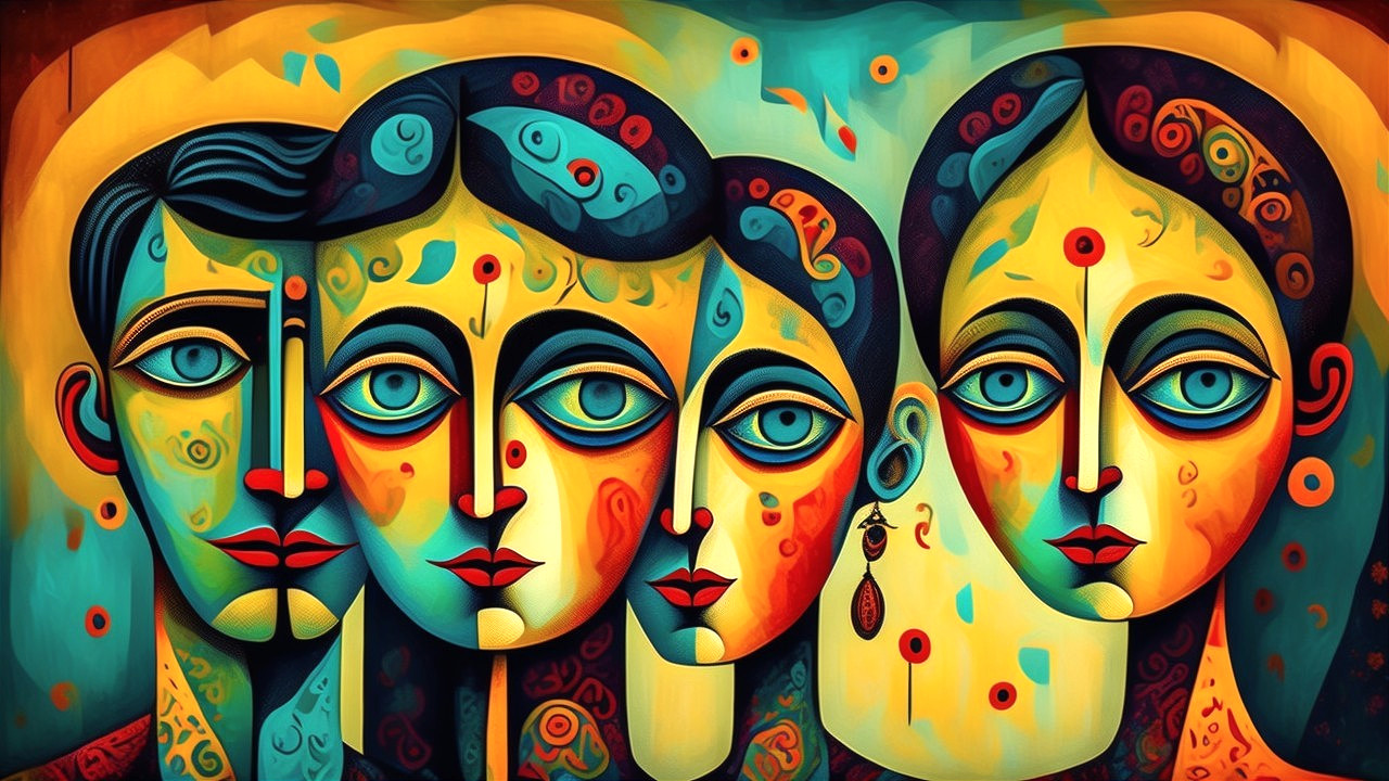 Stylized Artwork of Four Expressive Faces in Color