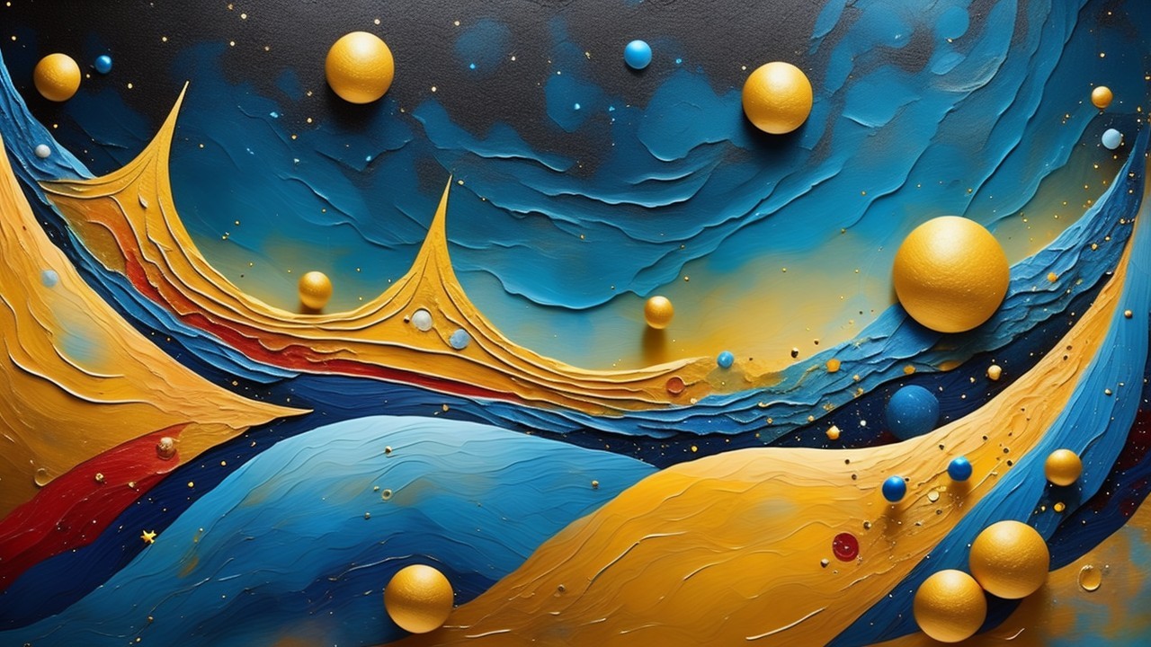 Vibrant Abstract Artwork with Cosmic Waves and Textures