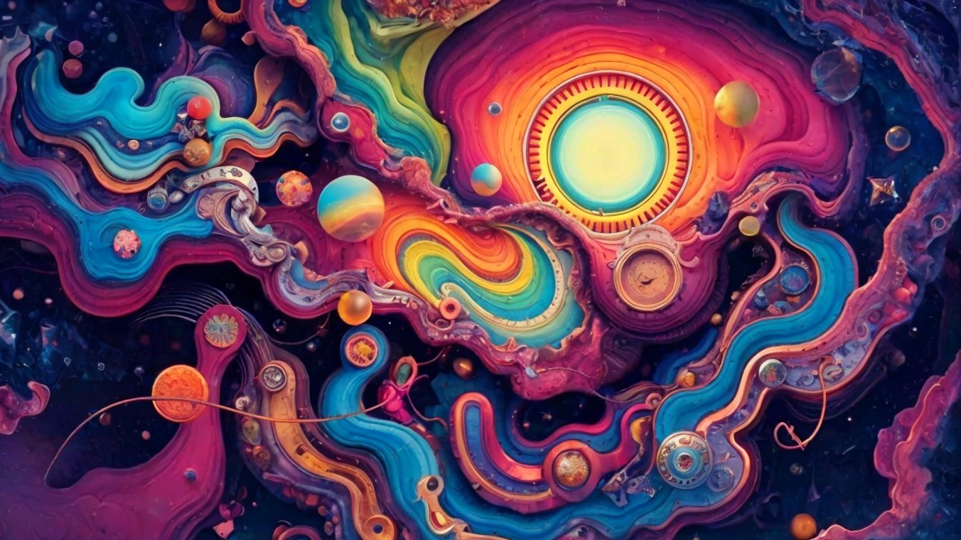 Vibrant Abstract Space Depiction with Celestial Bodies
