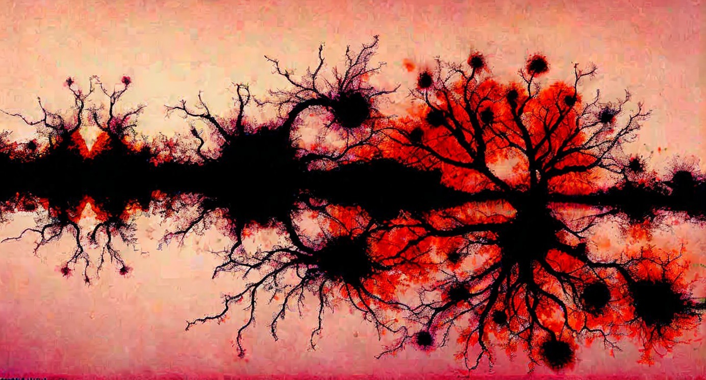 Abstract Landscape with Black Trees and Warm Gradient