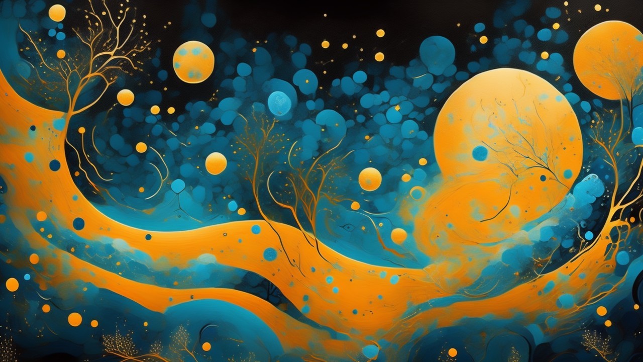 Vibrant Cosmic Scene with Deep Blue and Orange Patterns