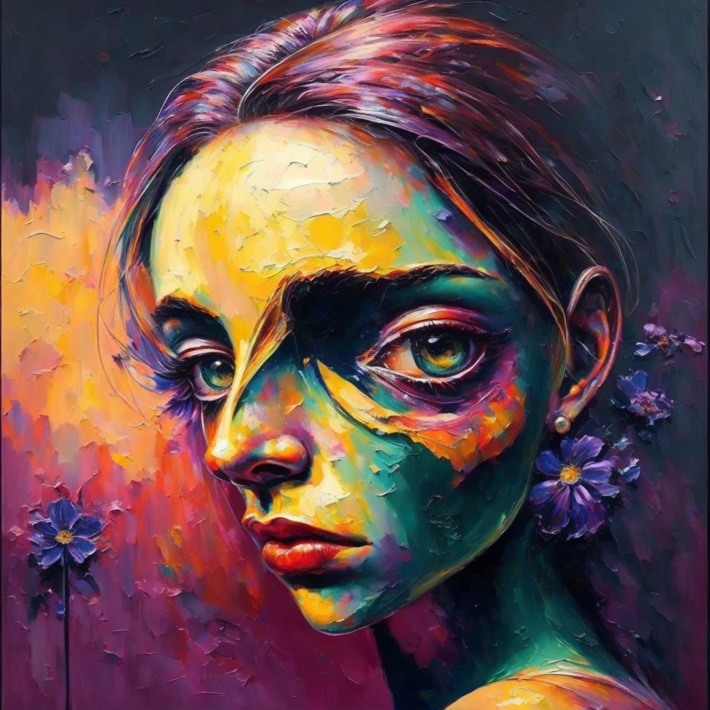 Surreal Portrait of a Young Woman with Abstract Features