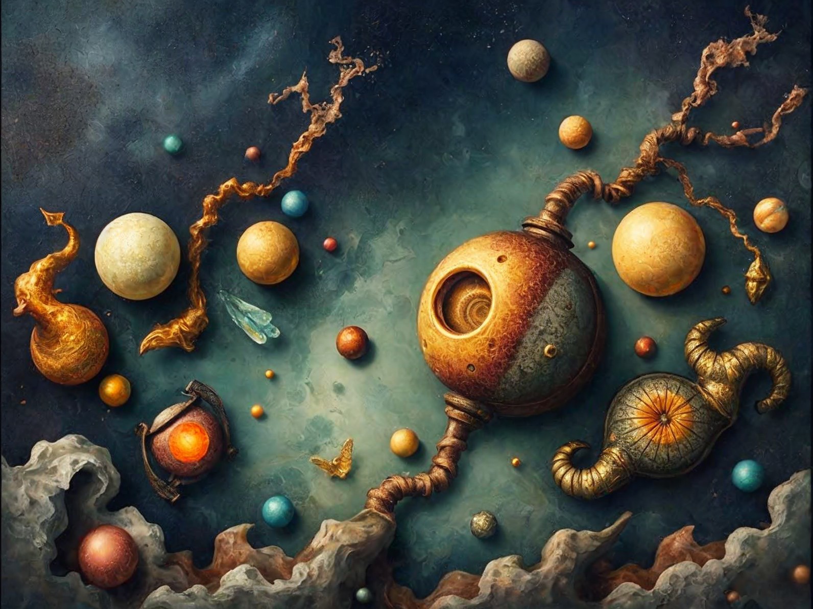 Surreal Cosmic Scene with Celestial Bodies and Energy