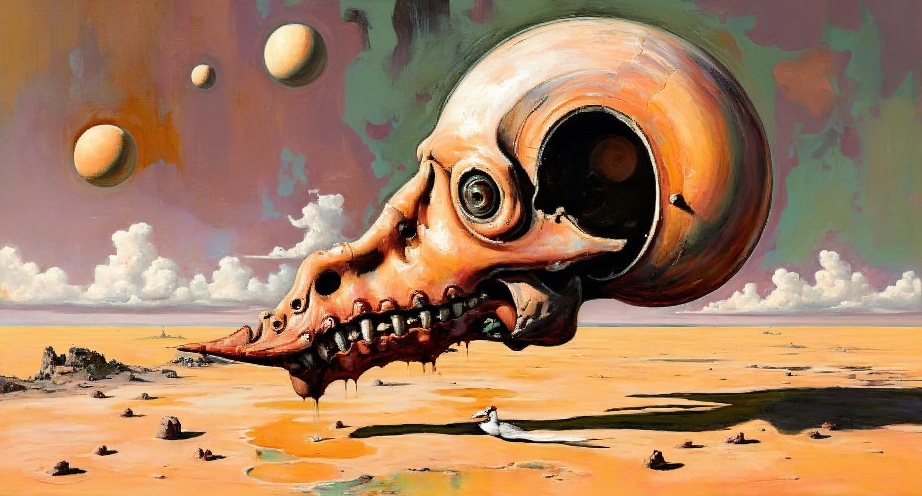Surreal Desert Landscape with Giant Skeletal Head