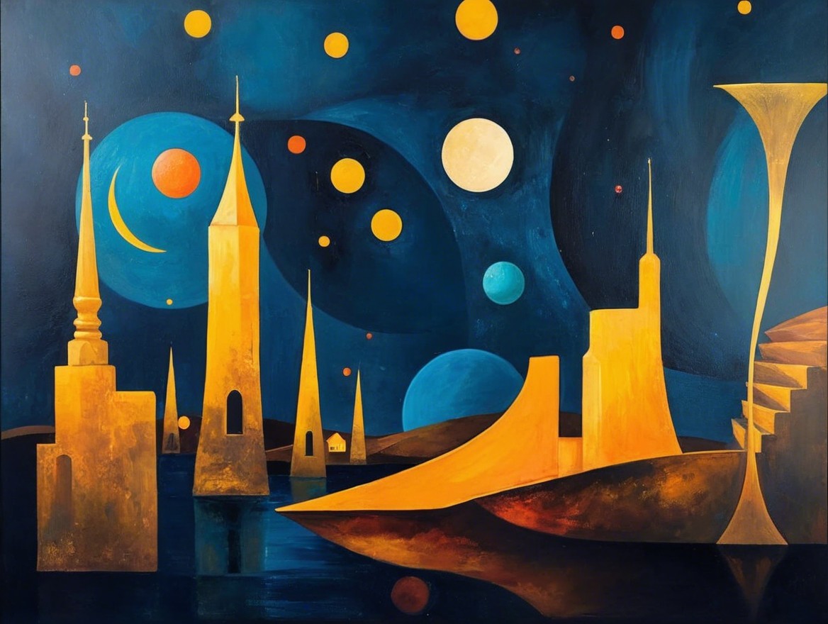 Surreal Landscape with Whimsical Structures and Colors