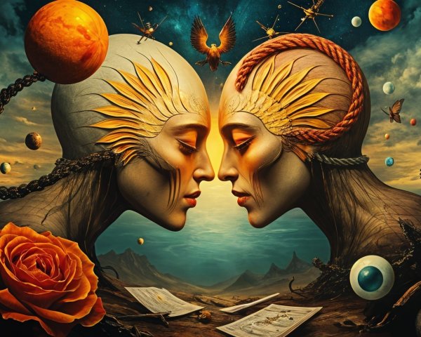 Humanoid Figures in Surreal Celestial Landscape