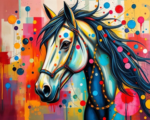 Abstract Horse Head with Bold Colors and Patterns