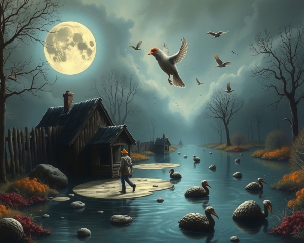 Moonlit Landscape with River and Forest Serenity