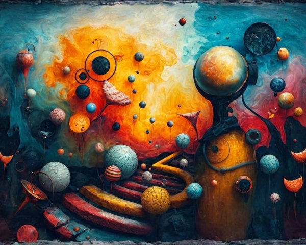 Vibrant Abstract Cosmic Landscape with Colorful Spheres