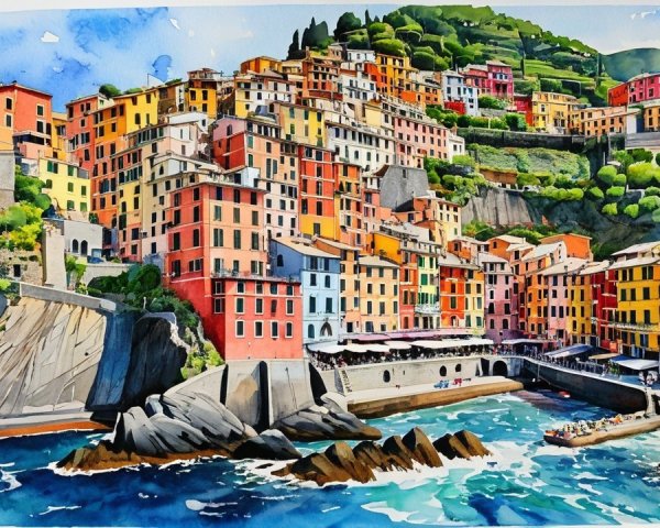 Vibrant Coastal Village with Colorful Italian Architecture