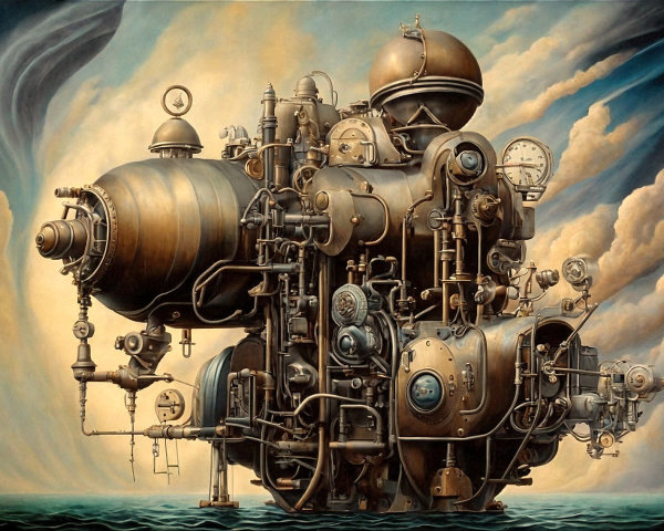 Steampunk Machinery with Brass Pipes and Gears