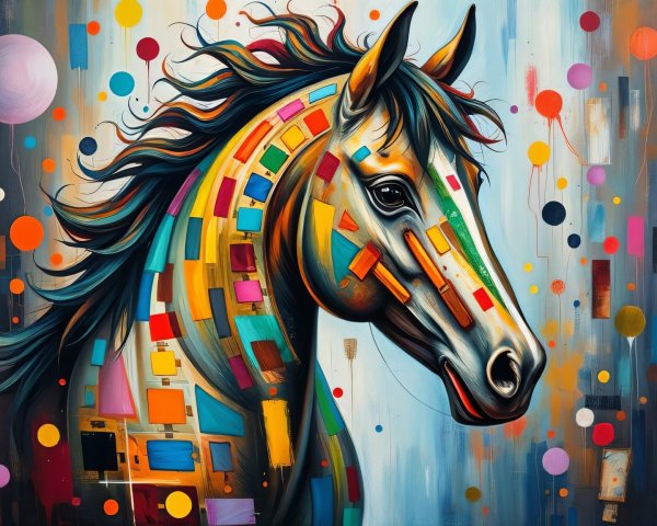Colorful Abstract Horse Head with Dynamic Patterns