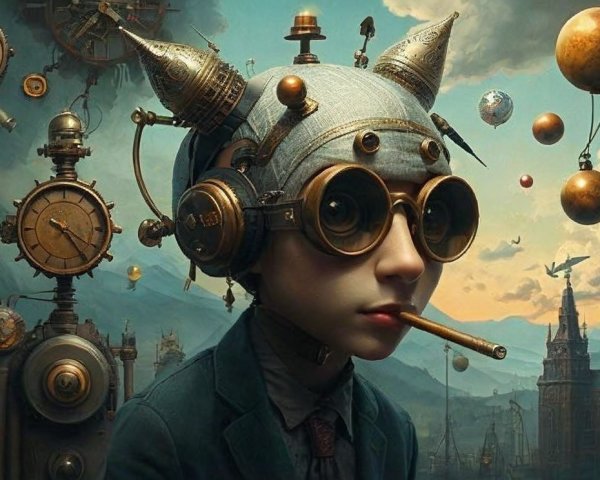 Steampunk-Inspired Boy with Mechanical Elements