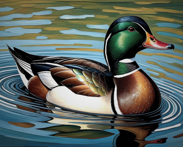 Detailed Illustration of a Mallard Duck on Water