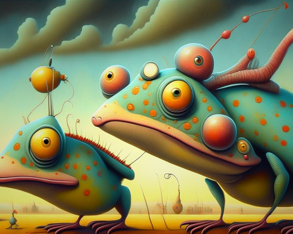 Oversized Frogs in a Surreal Dreamlike Landscape