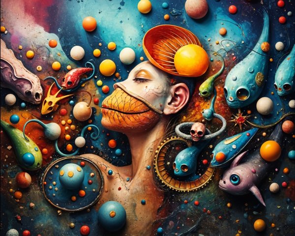 Surreal Composition of Female Face with Cosmic Elements
