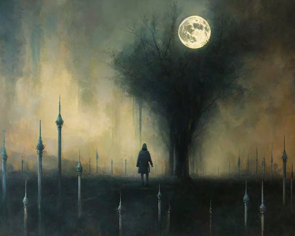 Misty Landscape with Solitary Figure and Spires