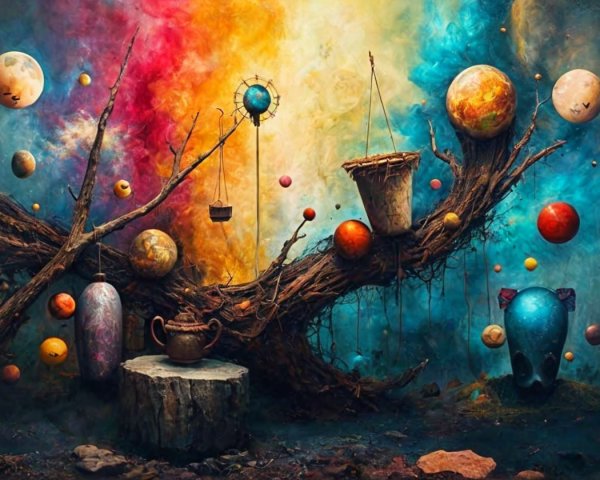 Vibrant Cosmic Scene with Whimsical Elements