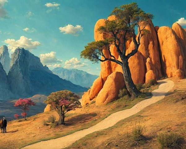 Picturesque Landscape with Orange Rocks and Blue Sky