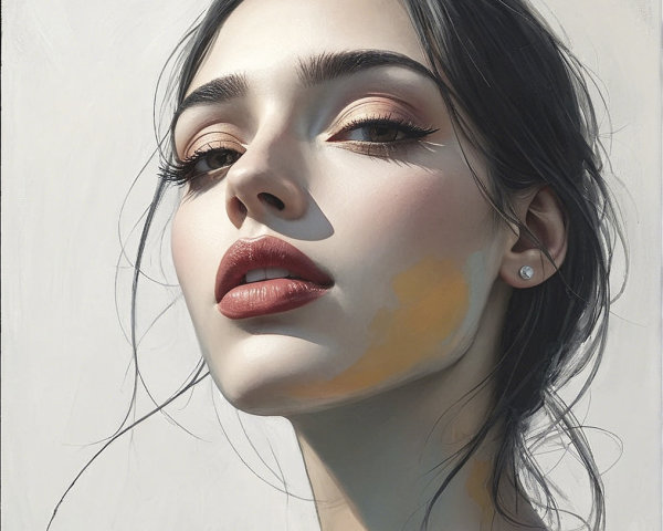 Portrait of a Young Woman with Luminous Skin and Bold Makeup
