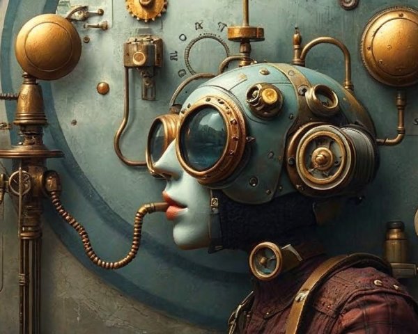 Futuristic Character with Steampunk Elements and Gears