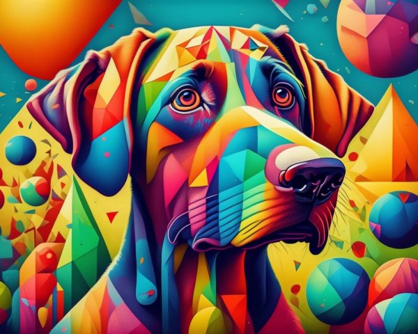 Abstract Dog Face with Geometric Shapes and Colors