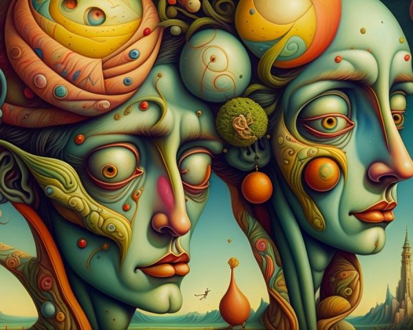 Surreal Heads with Intricate Patterns and Fantastical Elements