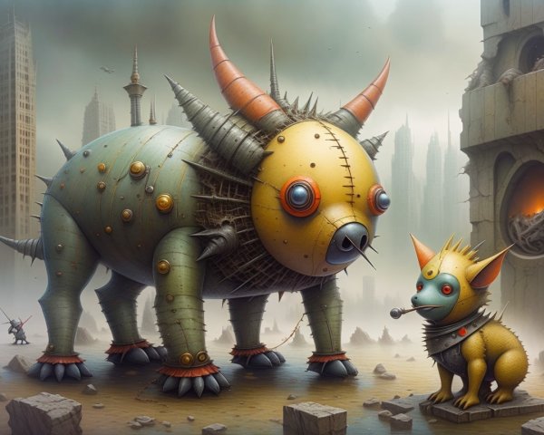 Giant Mechanical Creature in Surreal Post-Apocalyptic Scene