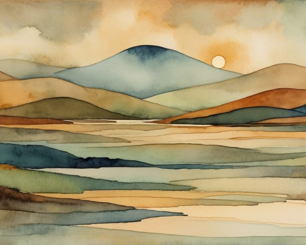 Serene Landscape with Watercolors and Tranquil Waters