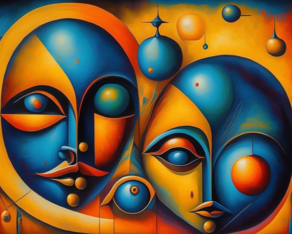 Vibrant Abstract Composition with Intertwined Faces