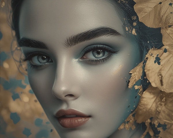 Portrait of a Woman with Luminous Skin and Autumn Leaves