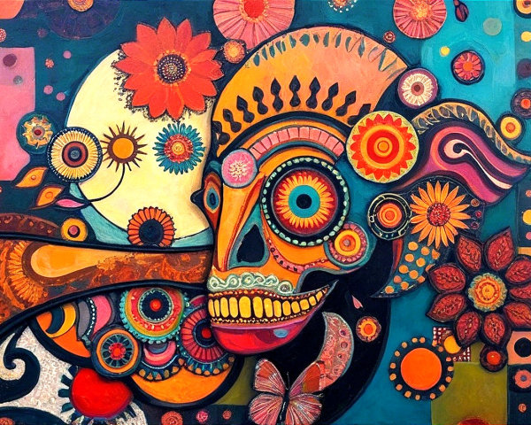 Vibrant Abstract Skull with Intricate Patterns and Colors