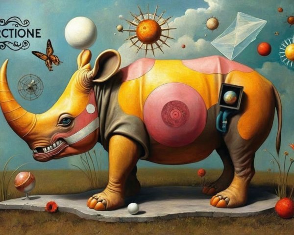 Colorful Abstract Rhinoceros in Surreal Landscape