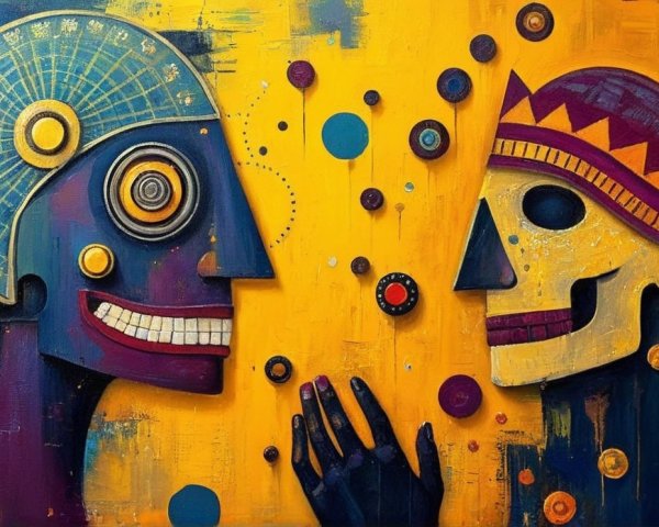 Contrasting Figures with Geometric Patterns and Symbols