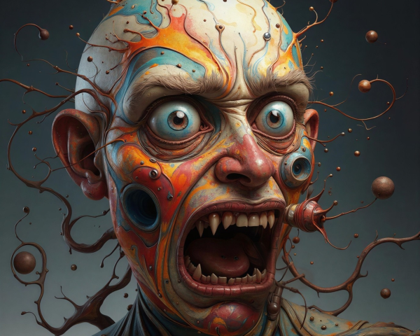 Surreal Portrait of Bald Man with Abstract Patterns