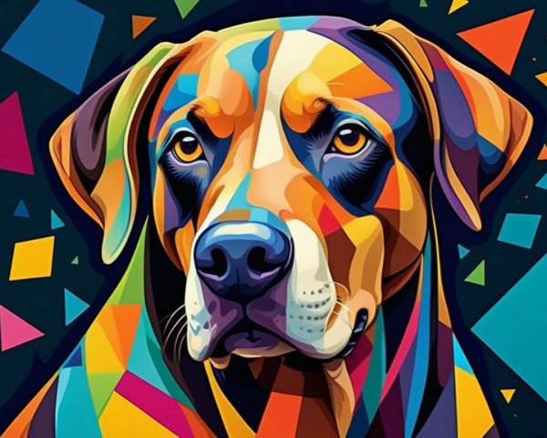 Vibrant Abstract Dog Face in Bold Geometric Shapes