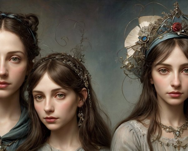 Three Ethereal Young Women in Soft, Dreamlike Setting