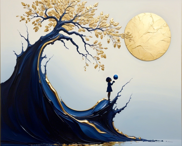 Whimsical Silhouette on Wave-Like Landscape Scene