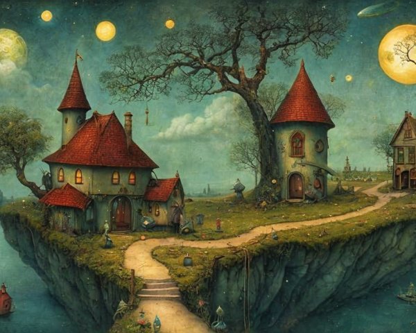 Whimsical Floating Island with Fairy-Tale Houses