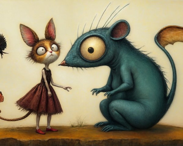 Whimsical Scene with Cat-Girl and Playful Creature