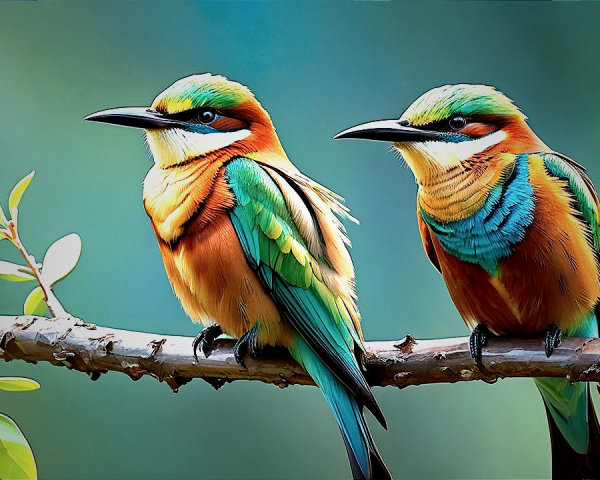 Vibrant Birds on a Branch with Colorful Feathers