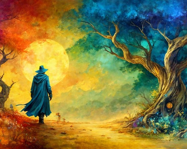 Lone Figure Walking on Vibrant Autumn Pathway
